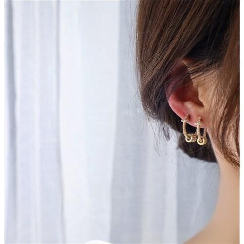 New Womens Earring Golden Luxury Shine Buckle Earrings High Quality Delicate Zircon Circle Earring Jewelry Pendant Accessories