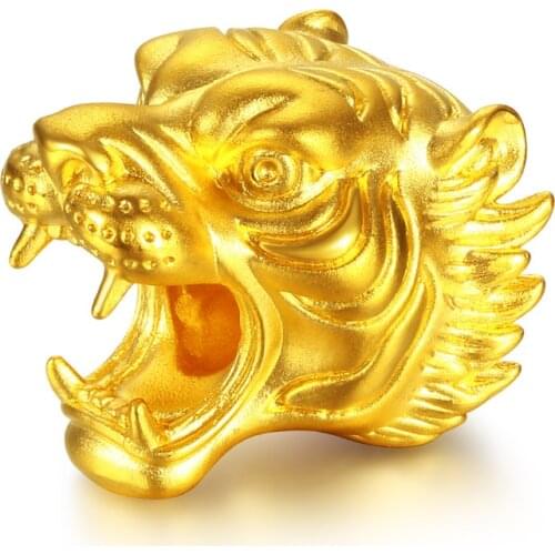 Solid Pure 24K Yellow Gold Bracelet Women 3D 999 Gold Tiger Head Bracelet