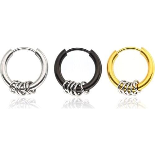 Wholesale Jewelry -- Titanium steel Loop Circle Hoop Earrings For Men Jewelry no fade 3 Gold Color 7 Size Choice