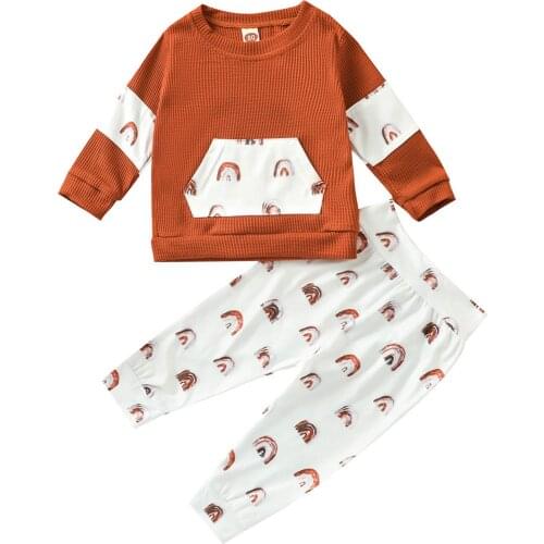 2021 Autumn Kids Baby Boy Long Sleeve Pullover Tops Rainbow Long Pant Trouser 2PCS Clothing Set