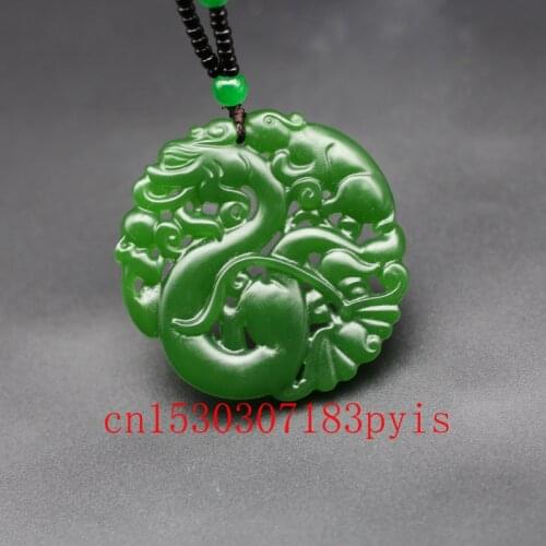 Chinese Natural Green Jade Dragon Pendant Necklace Double-sided Hollow Carved Charm Jewelry Fashion Accessories Amulet Gifts
