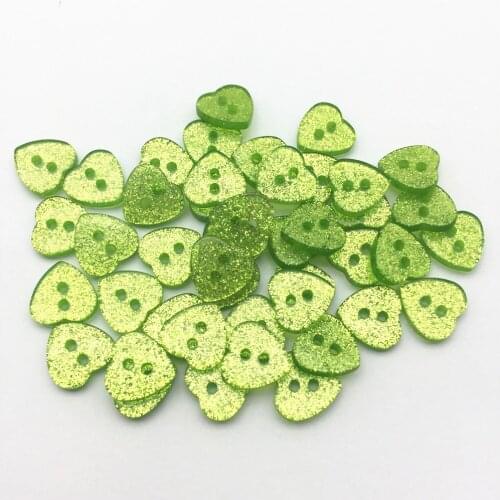 400pcs 13mm Light Green Heart Buttons Resin 2 Holes Glitter Sparkle Button For Wedding Decorations Scrapbooking