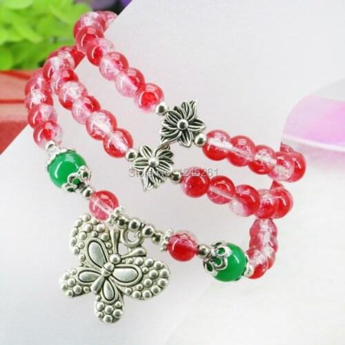 Multicolor Fashion Red 3Rows Glass Beads Crystal Bracelet Bangles Hand Chain 6mm DIY Jewelry Making Design For Women Girls Gifts