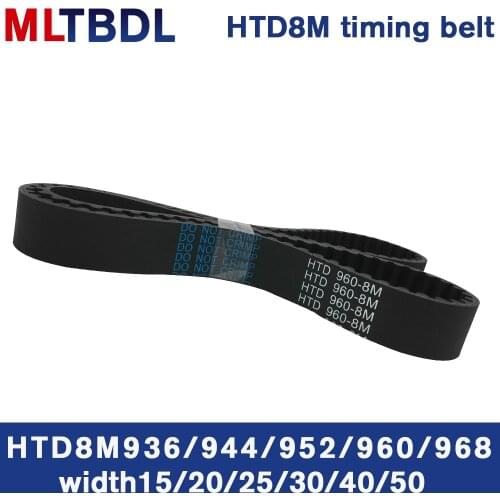 Rubber synchronous belt HTD8M 936 944 952 960 968 pitch=8mm arc tooth industrial transmission belt toothed belt width 20/30/40mm