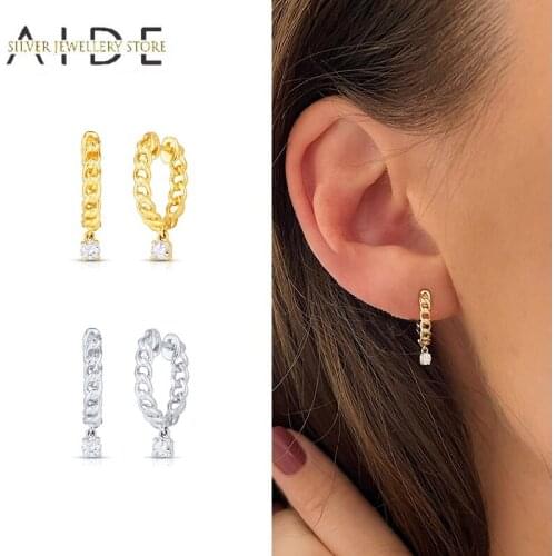AIDE Fashion Hollow Lock Hoop Earrings for Women Trendy Zircon Pendientes 925 Sterling Silver Piercing Huggie Earrings Jewelry
