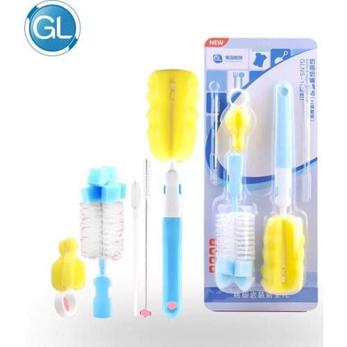 GL Baby Milk Bottle Brush 5 Pcs/ Lot Baby Feeding Bottle Cup Straw Cleaner Sponge Nylon Brush Cleaning Washing Tools