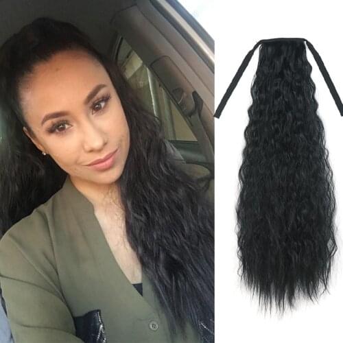 Synthetic Hairpiece Ponytail Hair Extension Afro Puff Natural Black Curly Pony Tail False Long Overhead Pigtail