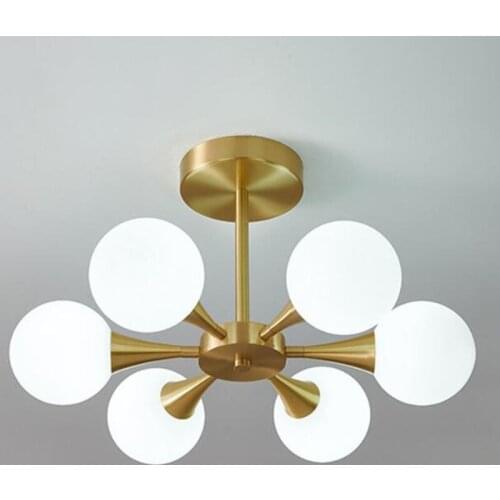 Nordic LED Chandelier Study Room Bedroom Corridor Ceiling Decoration Copper Rod Glass Ball Hanging Lamp Home Light Fixture