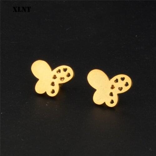 XLNT Stainless Steel Butterfly Stud Earrings for Women Cute Animal Earrings Girls Kids Fashion Jewelry Gift boucle d'oreille