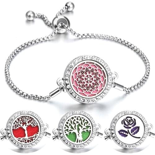 Aromatherapy Jewelry Essential Oil Diffuser Locket Bracelet Adjustable Chain Crystal Kaleidoscope Aroma Perfume Diffuser Bangle