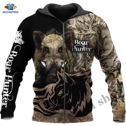 Funny Wild Boar Hoodies Mens 3D Hunter Sweatshirt Harajuku Hoody Tracksuit Animal Print Coat Anime Camo Hunting Men Clothing