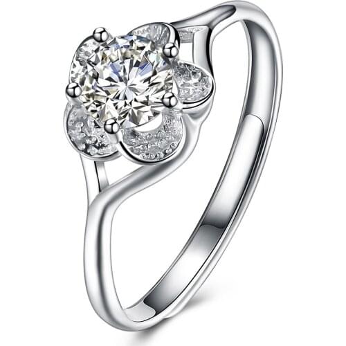 ZEMIOR Sterling Silver S925 Adjustable Rings Flower Shape Big CZ Ring For Women Christmas Day For Friend Hot Fine Jewelry