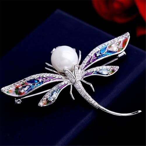 Luxury Lady Copper Material Dragonfly Brooch Pin With Pearl AAA Zircon Brooches For Women Clothes Bag Accessories