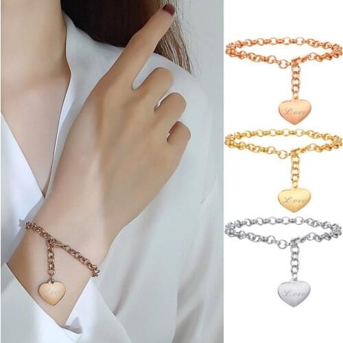 Women Custom Love Bracelets Round Link Rolo In Heart Engraved Name Letter Belcher Chains Bracelet Jewelry Mom Bridesmaid Gift