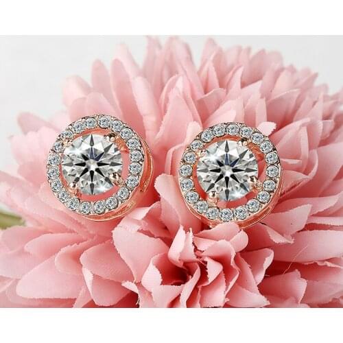 Women Silver Plated Ear Stud Round Crystal Rhinestone Zircon Mini Earrings Female Girls Delicated Jewelry Gift bijoux femme