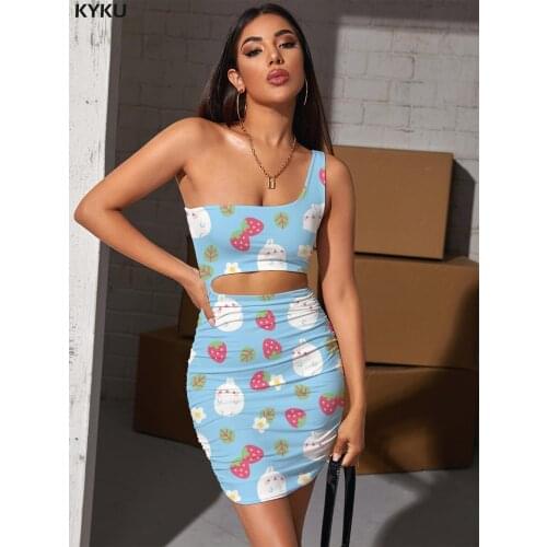 KYKU Brand Rabbit Dresses Women Strawberry Vestido Sexy Flower Bodycon Dress Womens Clothing Plus Size Beach Korean Style