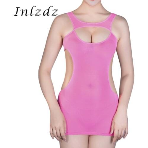 Womens Sexy Lingerie Dress Hollow Out See-through Mini Dress Nightwear Swimwear Keyhole Sleeveless Cutout Lingerie Dresses