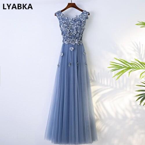 Evening Dress Robe De Soiree 2019 Abiye High Quality A-line Prom Dress Scoop Neck Tulle Flowers Evening Dresses Vestido De Festa