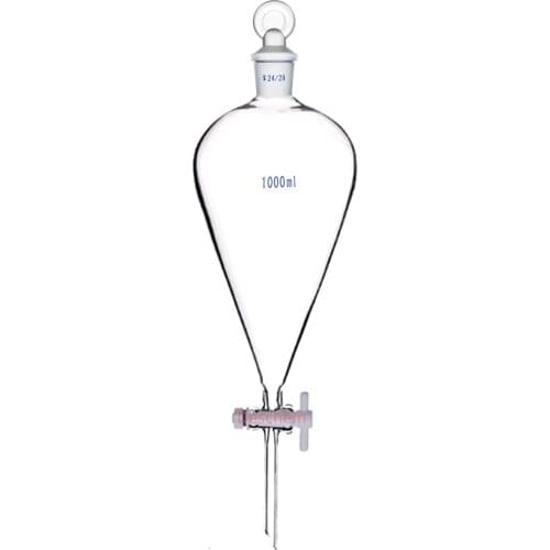 1000ml,24/29,Lab Separatory Drop Funnel,1L,PTFE Stopcock,Pyriform,Glass Stopper