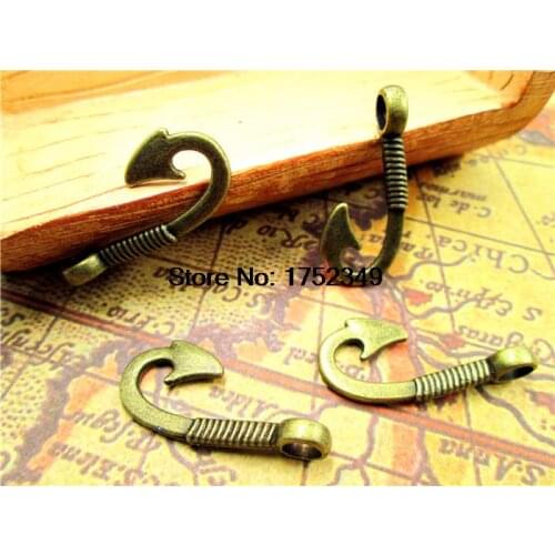 15pcs--Fish Hook Charms, Antique bronze Steampunk Fish Hook Charm Pendants 13x31mm
