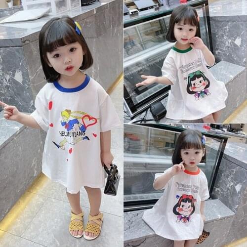 2021 Summer Cotton Cartoon T-shirt Dresses for Girls Fancy Cute Korean Style Girls Dress Casual Dresses Clothes for Kids 2-8Y
