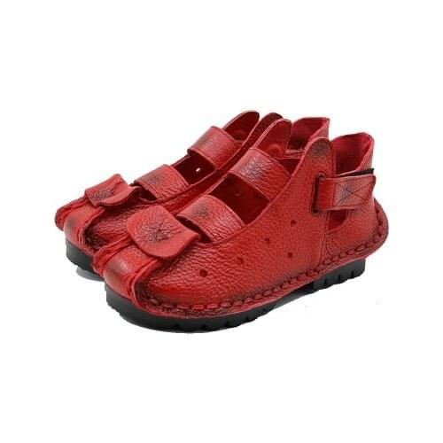 2021 Summer Soft Bottom Flat Genuine Leather Women Shoes Personality Leisure Lady Sandals Female Retro Handmade Platform Sandals
