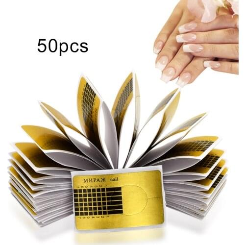 50pcs/packs Nail Art Extension Sticker Polish Gel Tips Gold U Shape French Tips Guide Nail Art Form Manicure Styling Tools