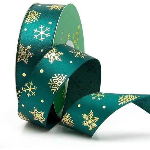 5Y 25mm 23items Christmas Gold Foil Satin Floral Ribbon for Handmade Craft Party Wedding Cakebox Gift Packing