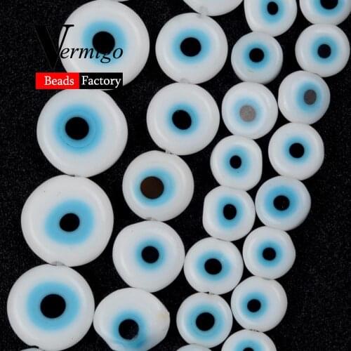 6/8/10mm White Evil Eye Lampwork Round Beads for Jewelry Making Spacer Loose Crafts Beads Diy Bracelet Accessories 15"