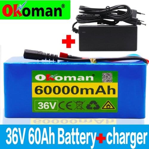 10S4P battery 36V 60Ah battery 1000W high power battery 42V 60000mAh 36v battery for electric bike BMS with 42v charger