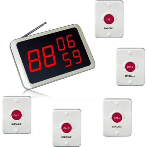 SINGCALL Wireless Service Calling, Hotel System, Can be Fixed on Wall, Pack of 5pcs Pagers and 1pc Display Receiver APE1300