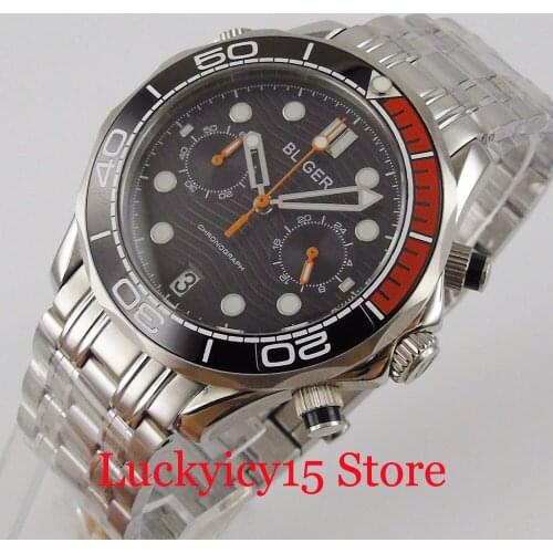 BLIGER Quartz Men Watch Sapphire Glass Date Chronograph Function Date Window Mental Band