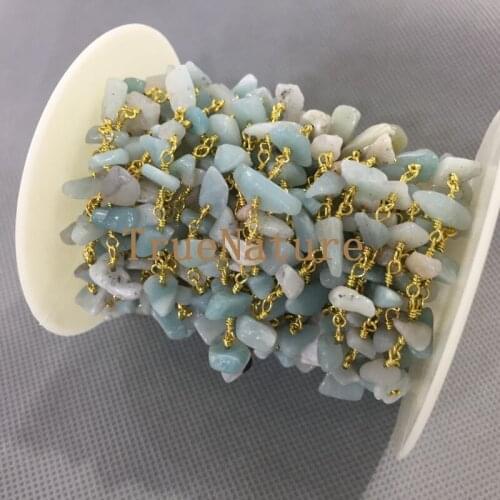 Fashion Gold Electroplated Beads Chains Chic Wire Wrapped Amazon Stones Rosary Chains 5 Meters Up For Sale 6-10 mm RC4997