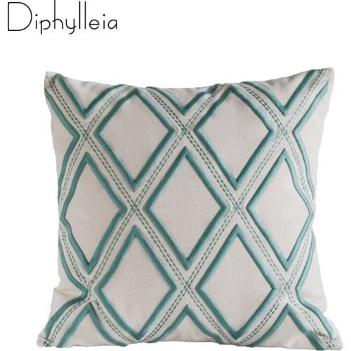 Diphylleia Simple Geometric Pillowcase Rhombus 3D Relief Embroidery Cushion Cover Cotton Linen Sofa Pillow Case 50x50cm