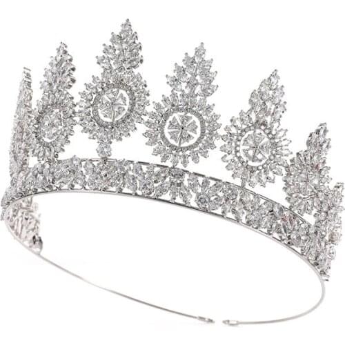 EYER New Arrival Sparkly Cubic Zircon Wedding Tiaras And Crown Women Bridal Hair Accessories Evening Headdress Pageant Tiara