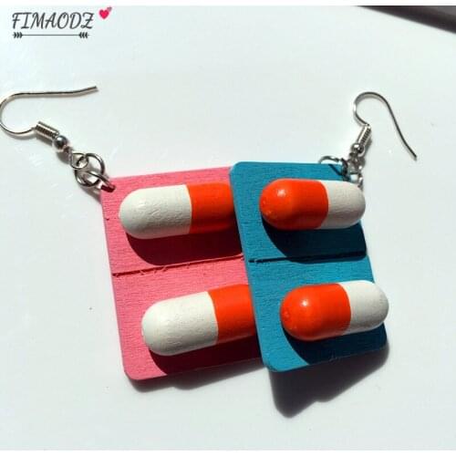 FIMAODZ Newest Capsule Pill Earrings for Women Nurse Medicine Theme Unique Trendy Hook Dangle Earring Clip Creative Jewelry
