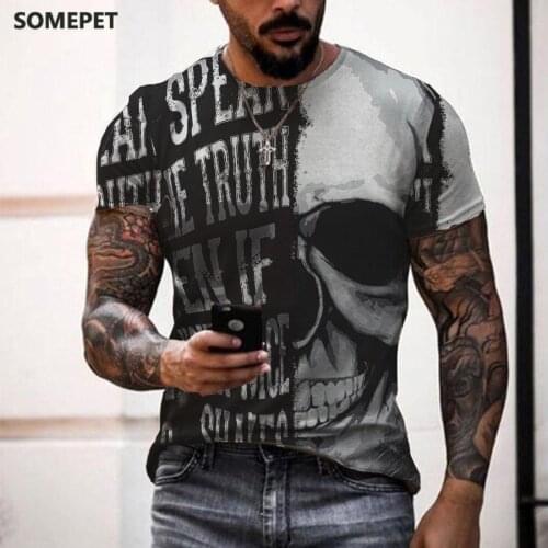 Skull pattern mens t-shirt horror O-neck t-shirt summer fashion top boy clothing large size streetwear mens hip hop 3D shirt