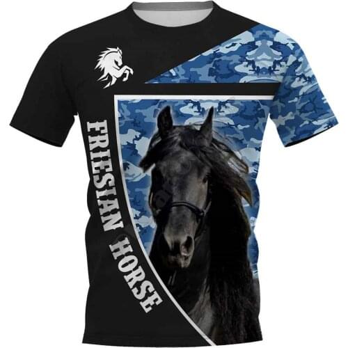 Friesian Horse 3D Printed t shirts women for men Summer Casual Tees Short Sleeve T-shirts Funny Animals Short Sleeve 02