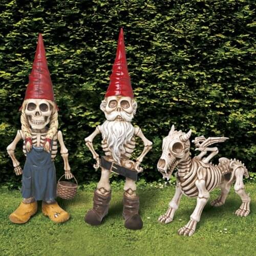 Skeleton Gnome Garden Statue Yard Art Home Decor Shelf Outdoor Statue Resin Ornaments for Halloween Gardening Home Decoration