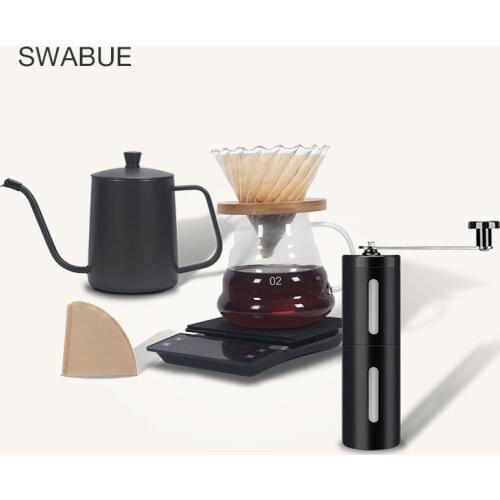 New Household 500ml V60 Coffee Dripper Set Coffee Filter Paper Glass Coffee Pot With Coffee Scale Mini Grinder five-Piece