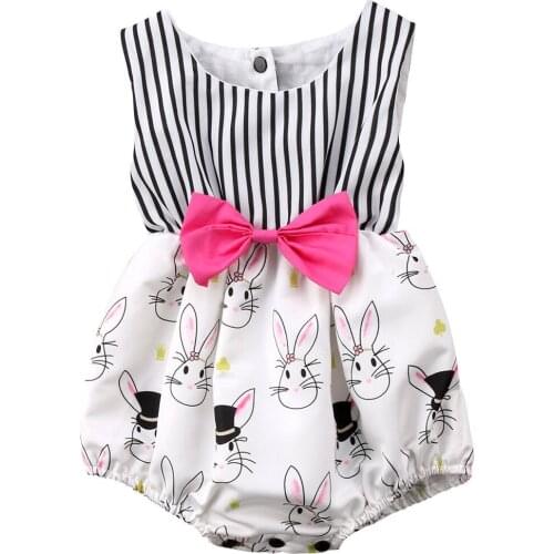 Newborn Toddler Baby Girls Easter Bunny Striped Cartoon Clothes Romper Sun Suit Outfits