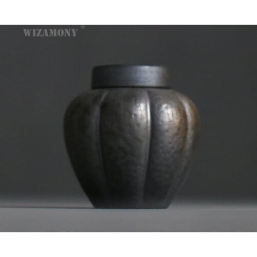 WIZAMONY Chinese KungFu Jingdezhen tea caddy canister Black Crude Pottery Porcelain container for puer Oolong tea storage chest