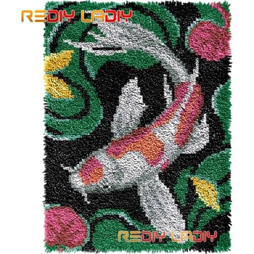 Latch Hook Rug Carp Fish Crocheting Wall Tapestry Kits DIY Carpet Rug Chunky Yarn Needlework Knitted Floor Mat Hobby & Crafts