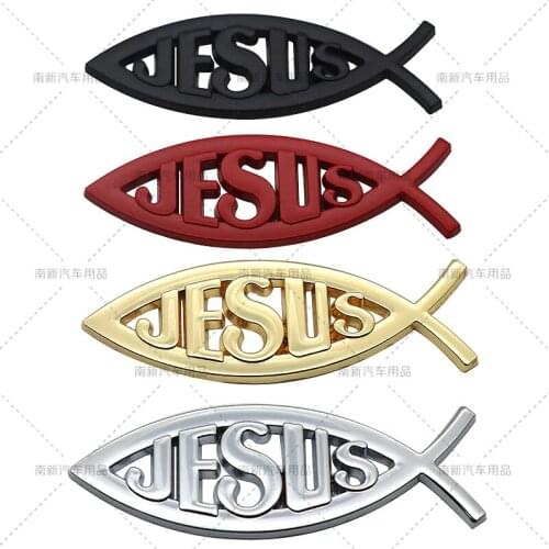 3D Metal Jesus Fish Symbol Logo Car Sticker Badge Emblem Rear Trunk Decals Motorcycle Car Accessories Automobiles Car Styling