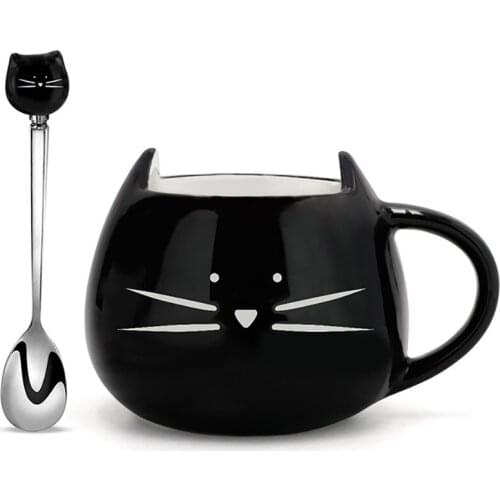 Cute cartoon black and white cat mugs coffee cup ceramic cup large capacity high value office home breakfast cup couple cup