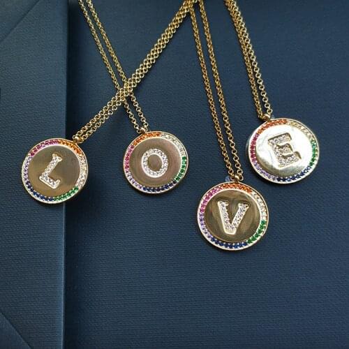 Fashion Jewelry Necklace Rainbow Letter Crystal Necklace Women Gold Color Bohemio Girls Pendant Zk30