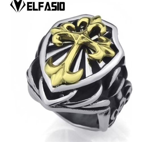 Mens Boys Stainless Steel Ring Band Fleur De Lis Gold Cross Knight Wholesale Jewelry Size 7-15