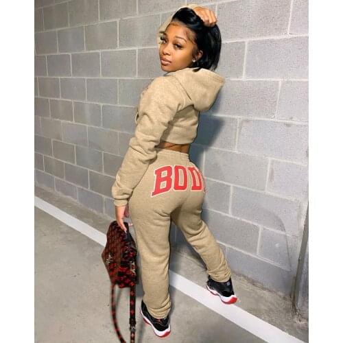 Autumn Winter Letter Print Thick Tracksuit Women Jogging Femme Sweatshirts Crop Top with Pants Sweatsuits Two Piece Set Outfits