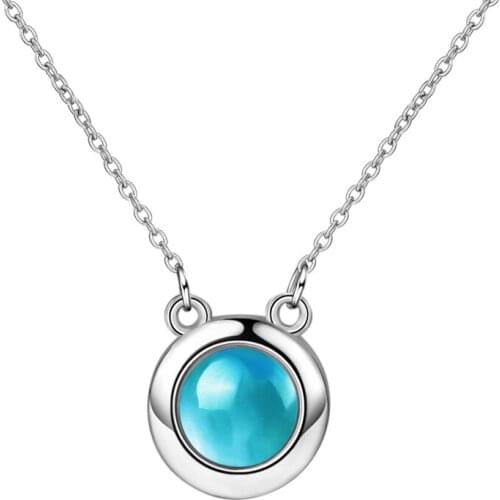 KOFSAC New Fashion Silver 925 Necklaces For Women Jewelry Charm Blue Crystal Round Pendant Necklace Female Valentines Day Gifts