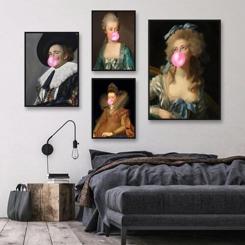 Vintage French Rococo Canvas Panting Pink Bubblegum Poster Art Portrait Duchess Prints Blowing Alter Wall Picture Bedroom Decor